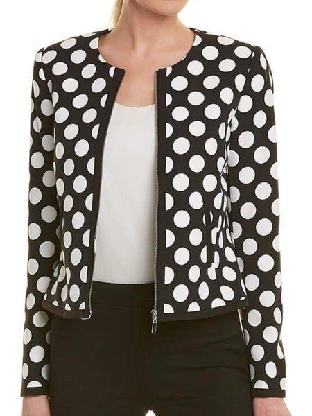 

Women Polka Dots Simple Autumn No Elasticity Regular Fit Regular H-Line Regular Regular Size Jacket, Black, Jackets