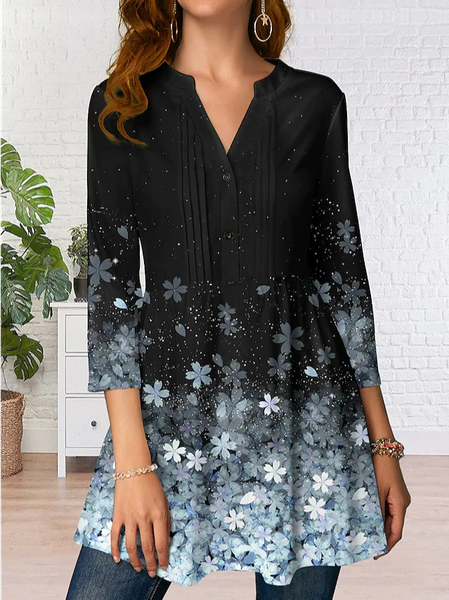 

Women Casual Floral Autumn No Elasticity Loose Regular A-Line Regular Regular Size Blouse, Black, Shirts & Blouses