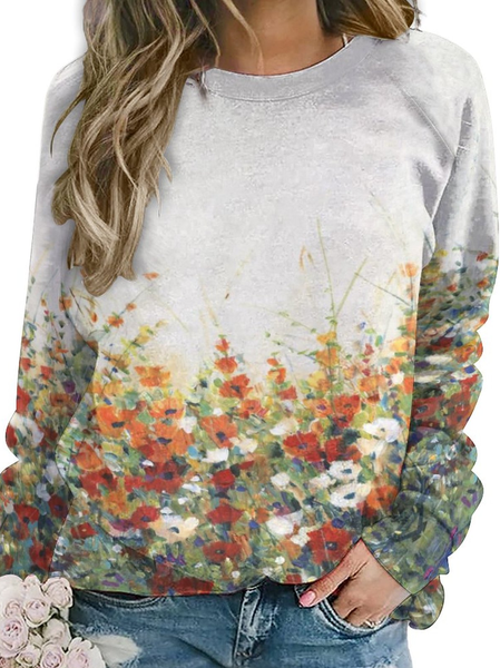 

Womens Art Flowers Print Casual Sweatshirt, As picture, Hoodies&Sweatshirts