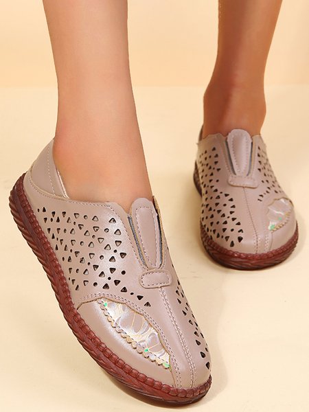 

Vintage Cutout Panel Comfort Soft Sole Flats, Beige, Flats