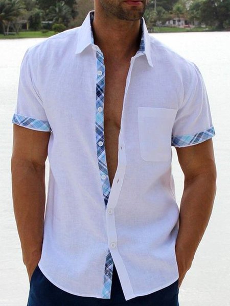 

Cotton Linen Plain Casual Short Sleeve Shirt, White, Short Sleeve Shirts