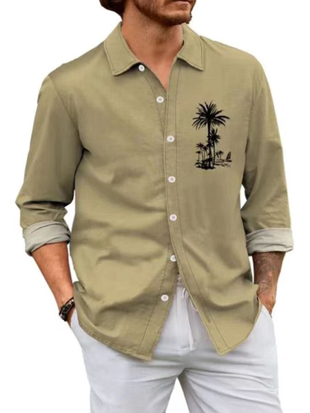 

Cotton Linen Hawaii Resort Casual Long Sleeve Shirt, As picture, Long Sleeve Shirts