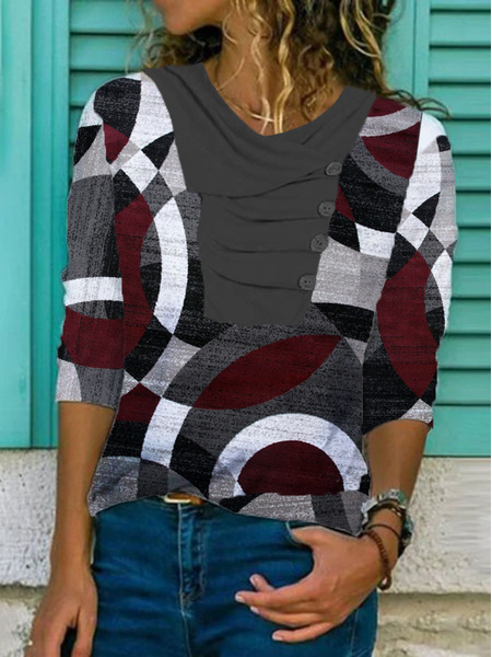 

Crew Neck Geometric Regular Fit T-Shirt, Multicolor, T-Shirts