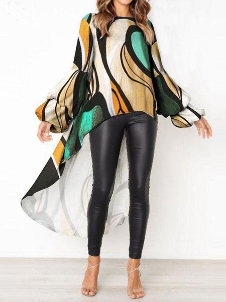 

Abstract Autumn Urban Loose Commuting Crew Neck Irregular Craftsmanship Regular Regular Size Blouse for Women, Multicolor, Blouses and Shirts