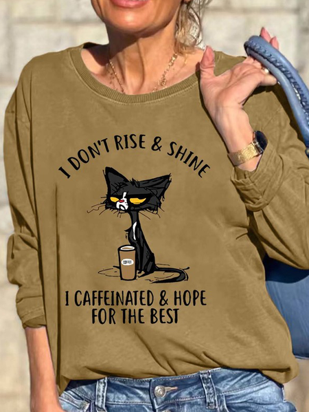 

Women Cat Coffee Hope Loose Animal Sweatshirt, Khaki, Hoodies&Sweatshirts