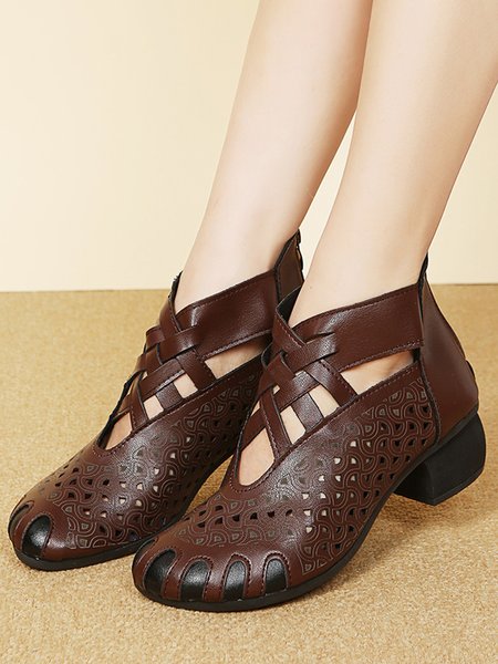 

Vintage Cutout Panel Comfort Soft Chunky Heel Booties, Coffee, Flats