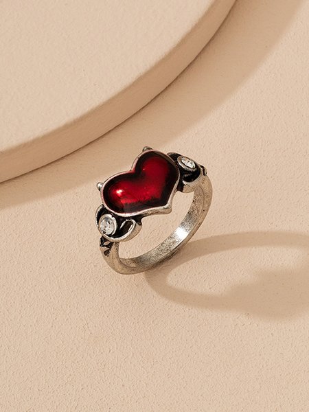 

Casual Halloween Vintage Peach Heart Drip Ring, Silver, Rings