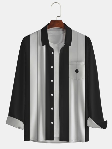 

Men's Geometric Graphic Print Long Sleeve Shirt, Black, Long Sleeve Shirts