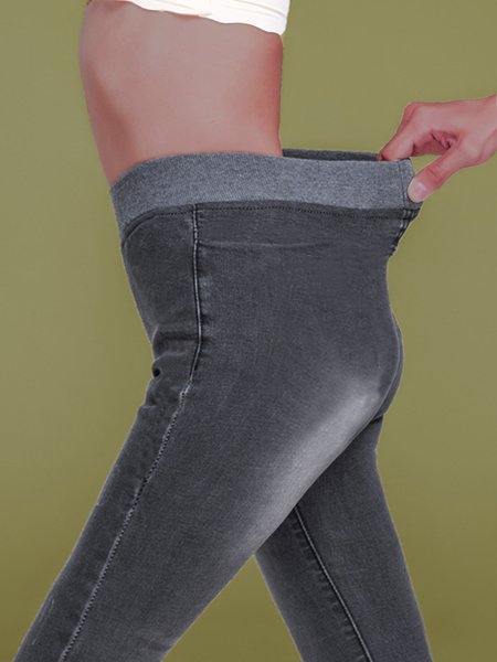 

Casual Plain Tight Leggings, Gray, Jeans