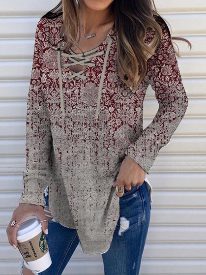 

Regular Fit Geometric Top, Red, T-Shirts