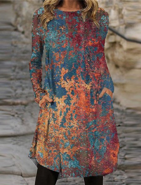 

Casual Ombre Regular Fit Crew Neck Dress, Multicolor, Dresses