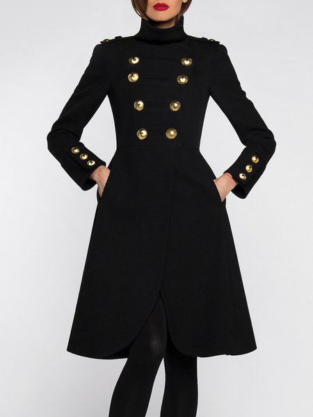 

Urban Stand Collar Plain Double Breasted Coat, Black, Coats