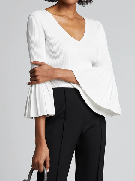 

Women Plain Autumn Elegant V neck High Elasticity Daily Tight Three Quarter Regular Sweater, White, Sweaters