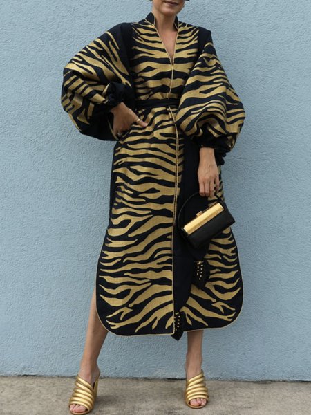 

Autumn Zebra Urban Lantern Sleeve No Elasticity Long sleeve Regular H-Line Regular Trench coat for Women, Black, Outerwear