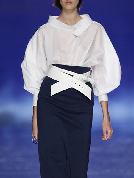 

White Daily Three Quarter Asymmetrical Simple Blouse, Blouses and Shirts