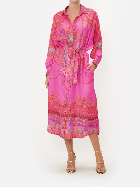 

Ethnic Autumn Urban No Elasticity Loose Midi H-Line Regular Shirt Dress Dresses for Women, Rose red, Midi Dresses