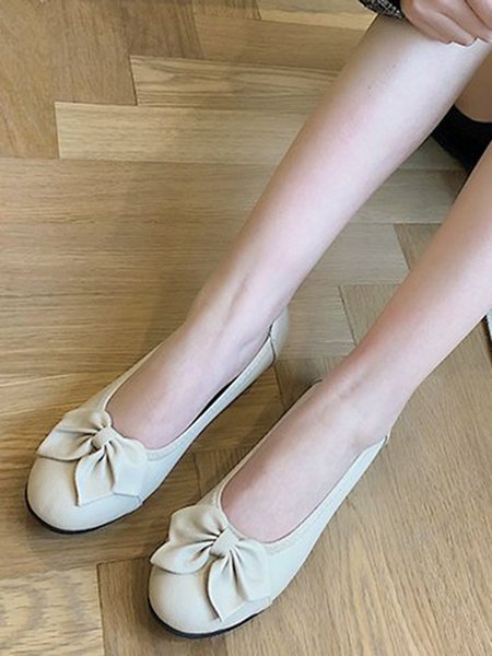 

Vintage Comfort Soft Sole Bow Shoes, Beige, Flats