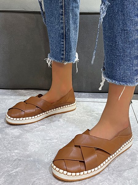 

Casual Soft Sole Comfortable Woven Shoes, Brown, Flats