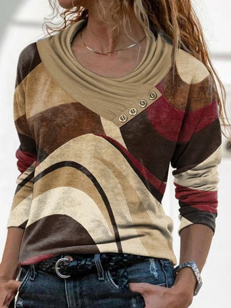 

Cross Neck Regular Fit Geometric Tops, Multicolor, T-Shirts