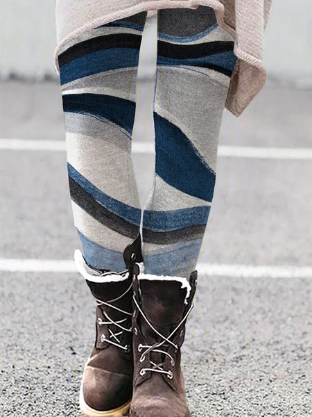 

Women Geometric Casual Autumn Spandex Daily Regular Fit Legging H-Line Regular Leggings, Blue, leggings