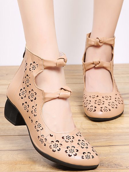 

Vintage Cutout Breathable Lightweight Chunky Heels, Camel, Heels