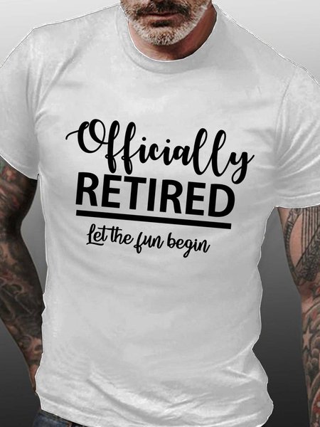 

Men Officially Retired Text Letters Fit Casual T-Shirt, White, T-shirts