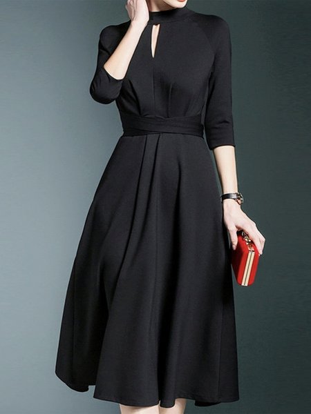 

Plain Autumn Urban High Waist Regular Fit Midi 1 * Dress Half sleeve Regular Dresses for Women, Black, Midi Dresses