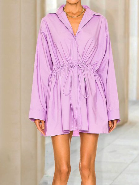 

Women Plain Simple Autumn Polyester Natural No Elasticity X-Line Regular Regular Size Dresses, Purple, Mini Dresses