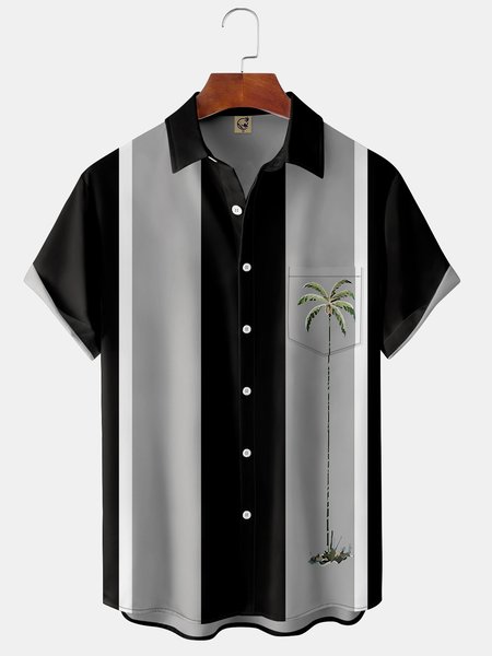 

Men's Coconut Tree Print Casual Breathable Hawaiian Short Sleeve Shirt, Black, Short Sleeve Shirts