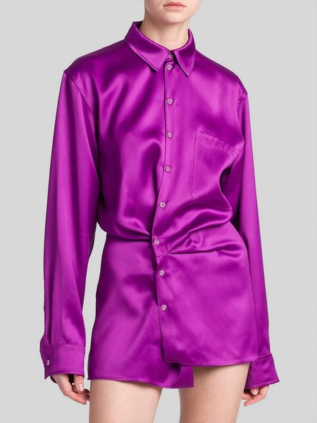 

Daily Long sleeve Shirt Collar Regular Fit Plain Blouse, Purple red, Blouses and Shirts