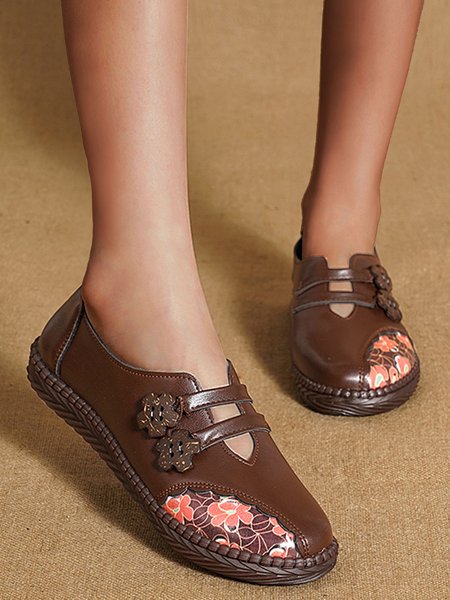 

Vintage Comfort Soft Sole Floral Patchwork Shoes, Brown, Flats