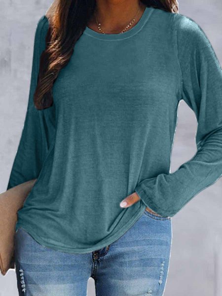 

Simple Regular Fit Cotton-Blend Long Sleeve Top, Green, Long sleeves