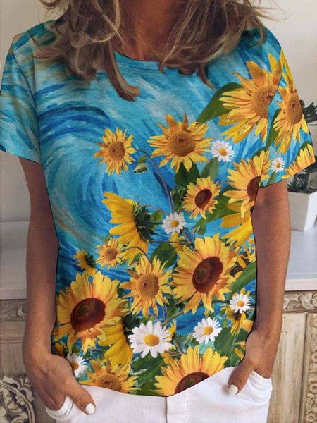 

Womens Floral Casual T-Shirt, As picture, T-shirts