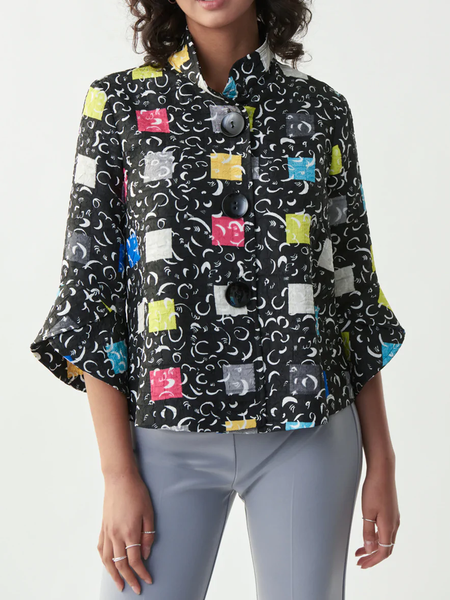 

Loose Stand Collar A-Line Other Three Quarter Coat, Black, Outerwear