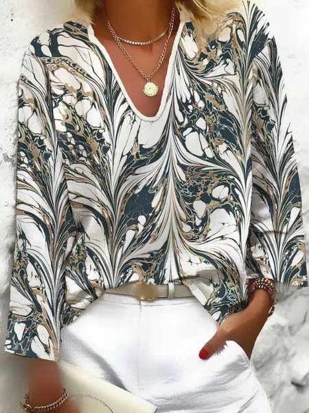 

Casual Ombre V Neck Loose Top, Multicolor, Shirts & Blouses