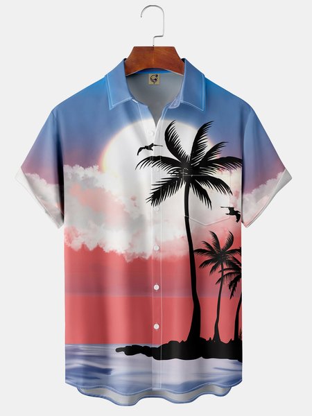 

Men's Coconut Tree Print Casual Breathable Hawaiian Short Sleeve Shirt, As picture, Short Sleeve Shirts