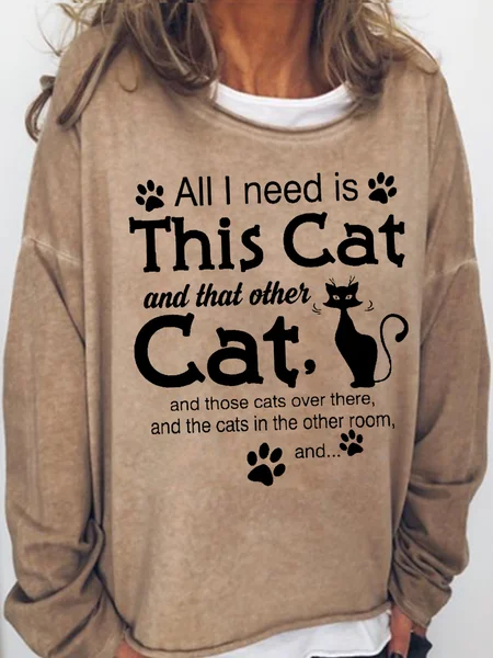 

Womens Cat Lover Crew Neck Casual Sweatshirt, Light brown, Hoodies&Sweatshirts