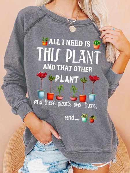 

Women's Funny Plant Lover Letter Casual Crew Neck Sweatshirt, Gray, Hoodies&Sweatshirts