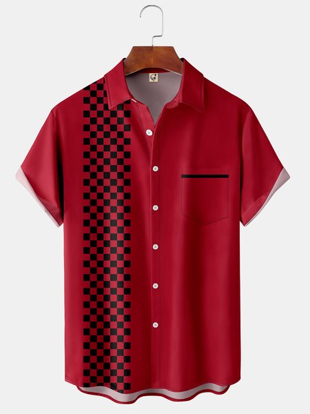

Basic Chest Pocket Short Sleeve Bowling Shirt, Red, Men Shirts
