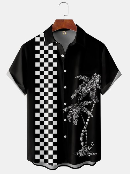 

Men's Coconut Tree Print Casual Breathable Hawaiian Short Sleeve Shirt, Black, Short Sleeve Shirts