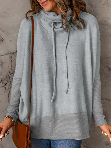 

Casual Plain Autumn Loose Long sleeve Turtleneck Cotton-Blend Regular Regular Size Sweatshirt for Women, Gray, Hoodies & Sweatshirts