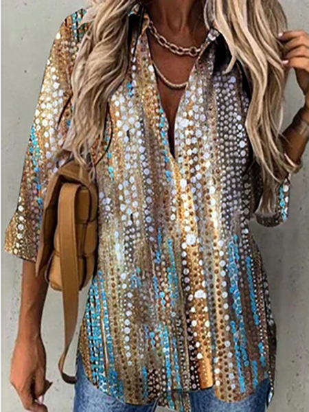 

Ombre Shirt Collar Casual Blouse, Multicolor, Shirts & Blouses