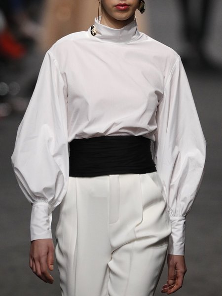 

Daily Long sleeve Regular Fit Turtleneck Simple Blouse, White, Blouses and Shirts