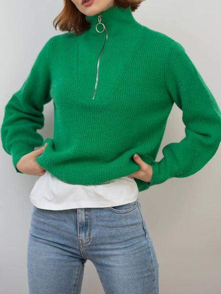 

Women Casual Plain Autumn High Elasticity Daily Loose Long sleeve Regular Regular Sweater, Green, Sweaters