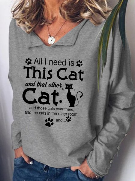

Womens Cat Lover Casual Sweatshirt, Gray, Hoodies&Sweatshirts