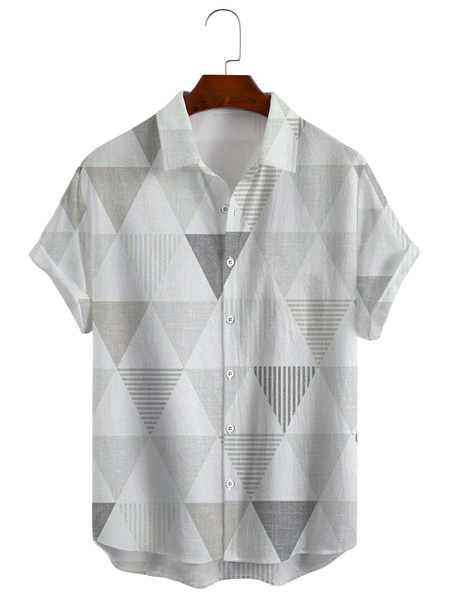 

Cotton and linen shirt style american-style geometry color piece joker, As picture, Short Sleeve Shirts