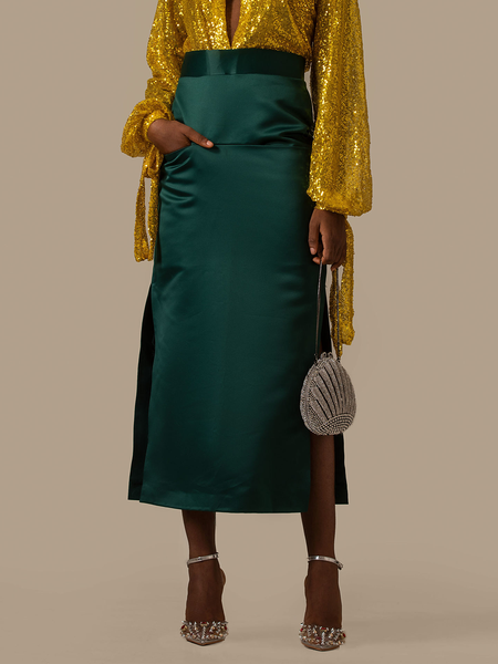 

Plain Autumn Elegant Polyester Natural Micro-Elasticity Long H-Line Regular Skirt for Women, Green, Skirts