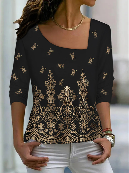 

Ethnic Casual Notched T-Shirt, Black, T-Shirts