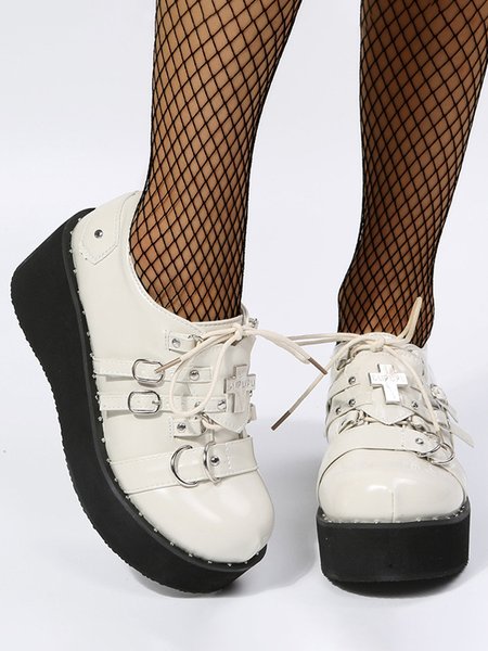 

Halloween Nurse Cross Platform Shoes, White, Creepers & Wedges