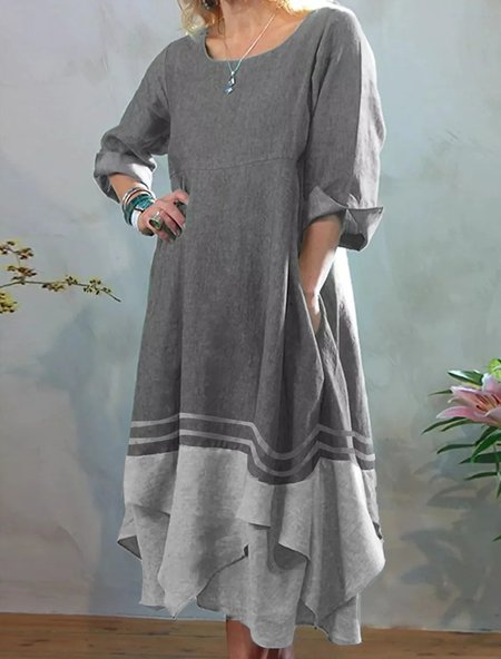 

Crew Neck Color Block Regular Fit Dresses, Gray, Dresses
